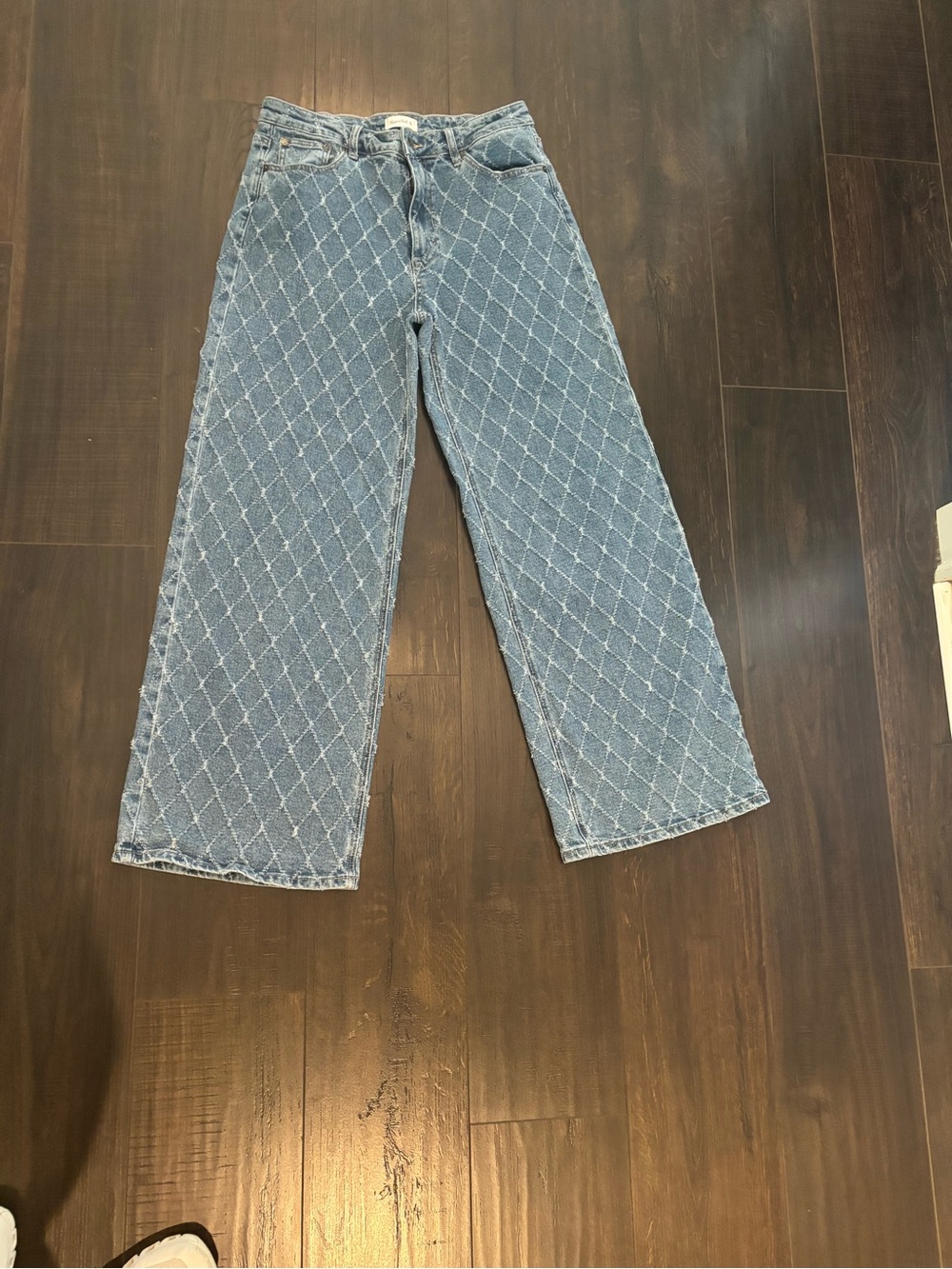 Diamond-Pattern Light Blue Flare Jeans - Picture 1 of 6